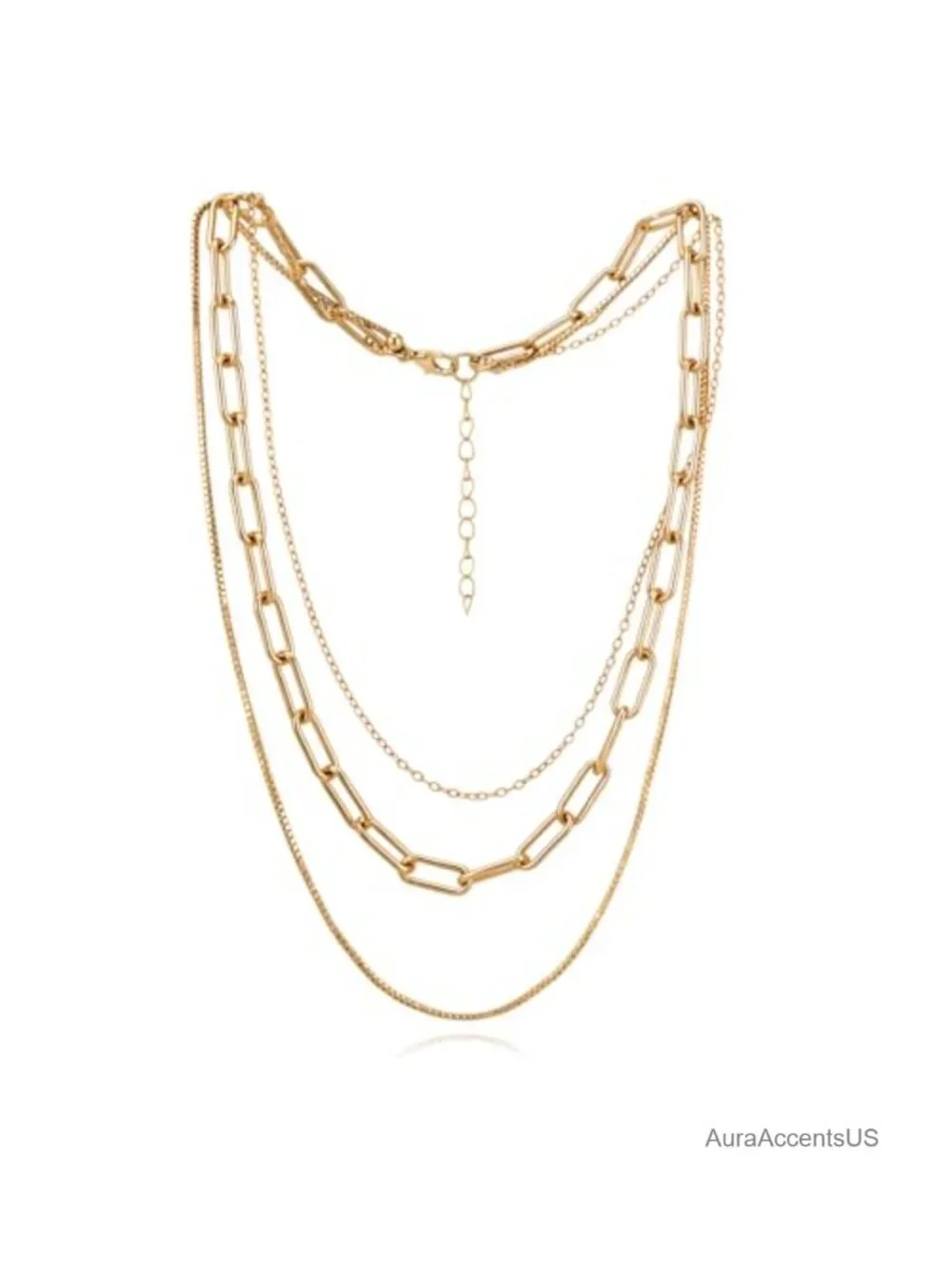 14K Gold Plated Layered Necklace for Women Adjustable Three Layer Choker